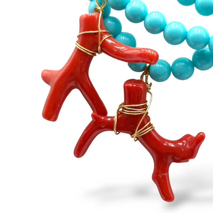 Collana ramo in corallo montato su pasta turchese