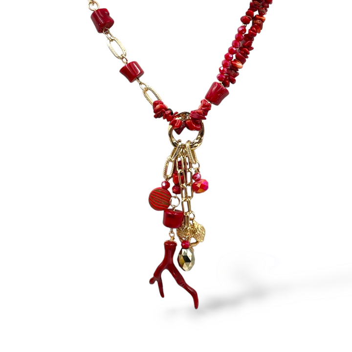 END OF COLLECTION - Branch necklace in coral paste and turquoise paste