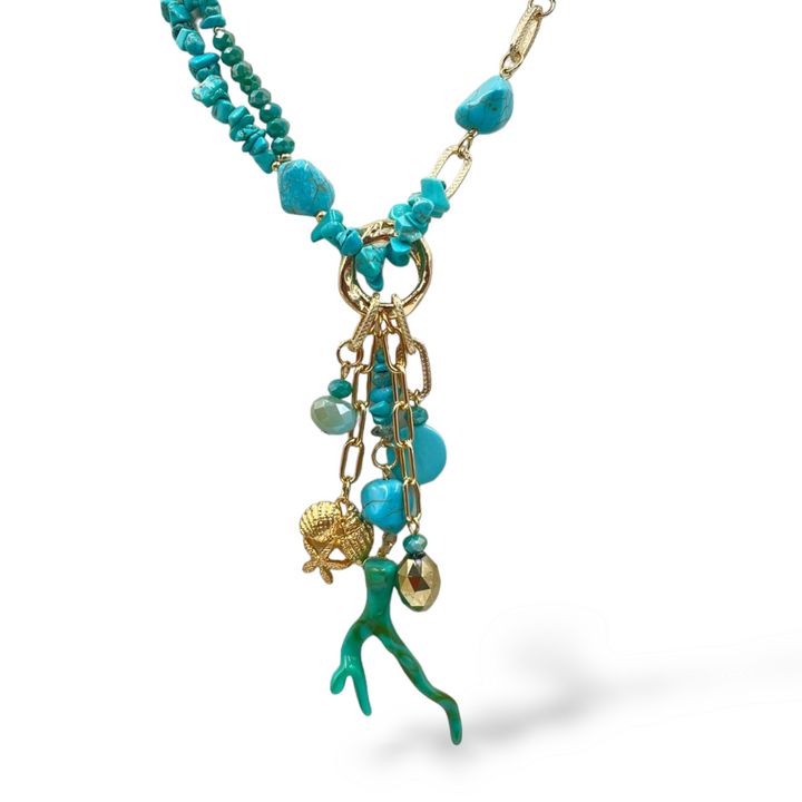 END OF COLLECTION - Branch necklace in coral paste and turquoise paste