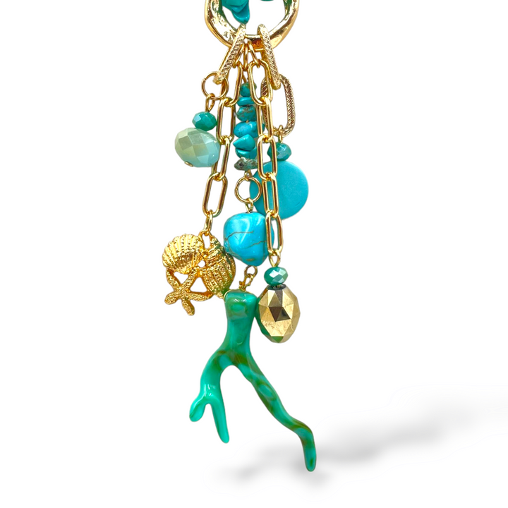 END OF COLLECTION - Branch necklace in coral paste and turquoise paste
