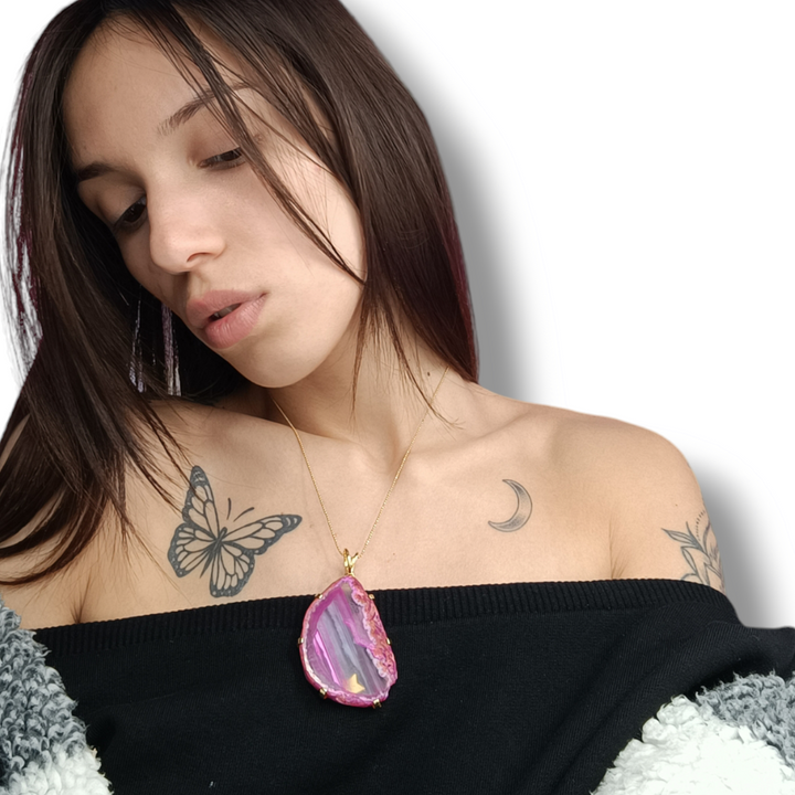 END OF COLLECTION - Necklace on red and purple agate mounted on silver 