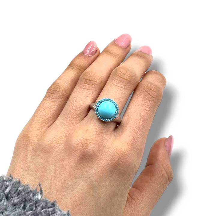 END OF COLLECTION - Turquoise paste circle ring mounted on silver