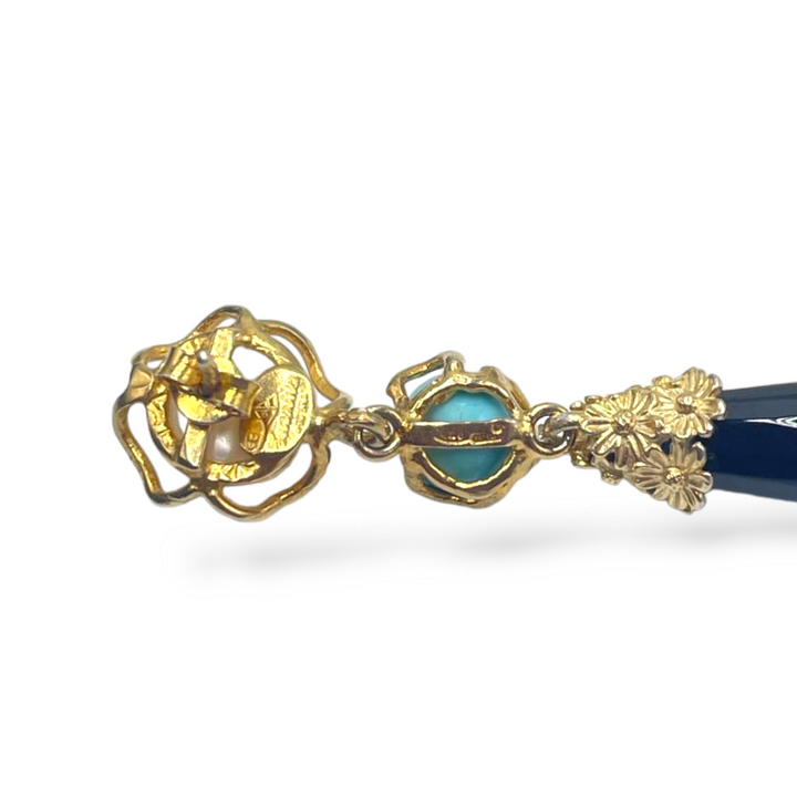 END OF COLLECTION - Agate, pearl and turquoise paste earrings mounted on silver
