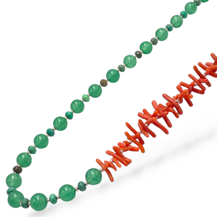 Collana perline in  agata ematite e rametti di corallo
