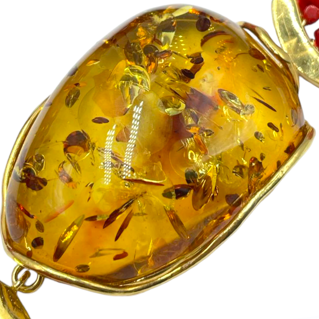 Collana in ambra e corallo montato su argento