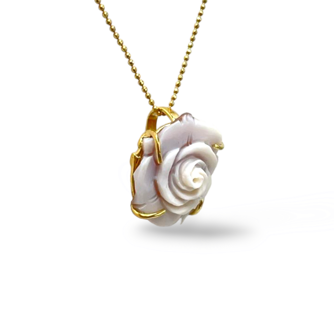 Pink cameo pendant mounted on silver