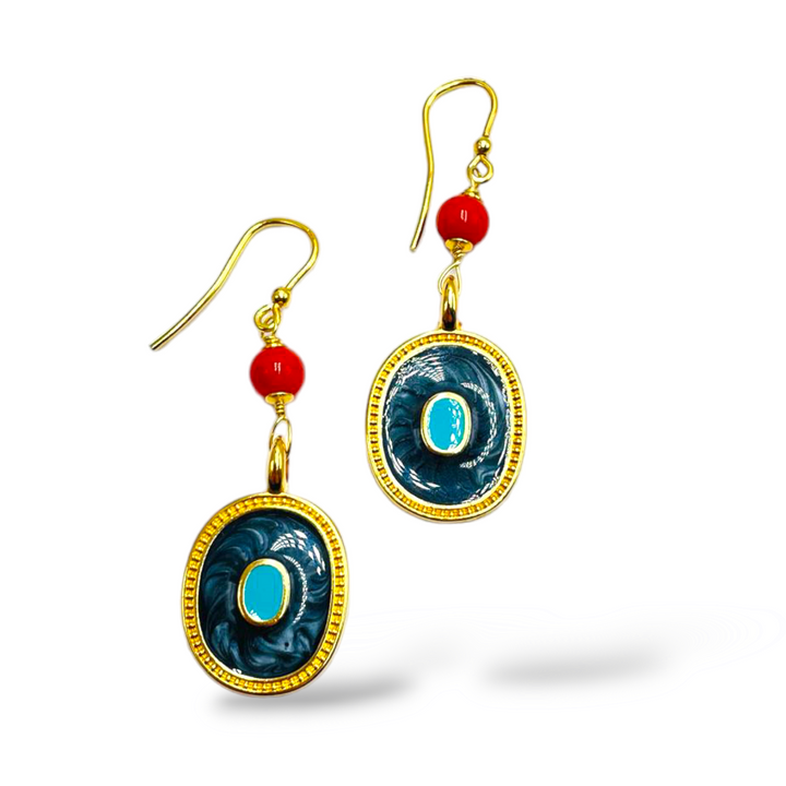 LAUNCH OFFER - Square earrings in real red coral and Zama, mounted on silver