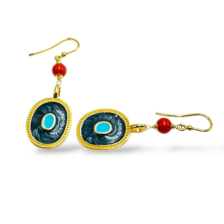 LAUNCH OFFER - Square earrings in real red coral and Zama, mounted on silver