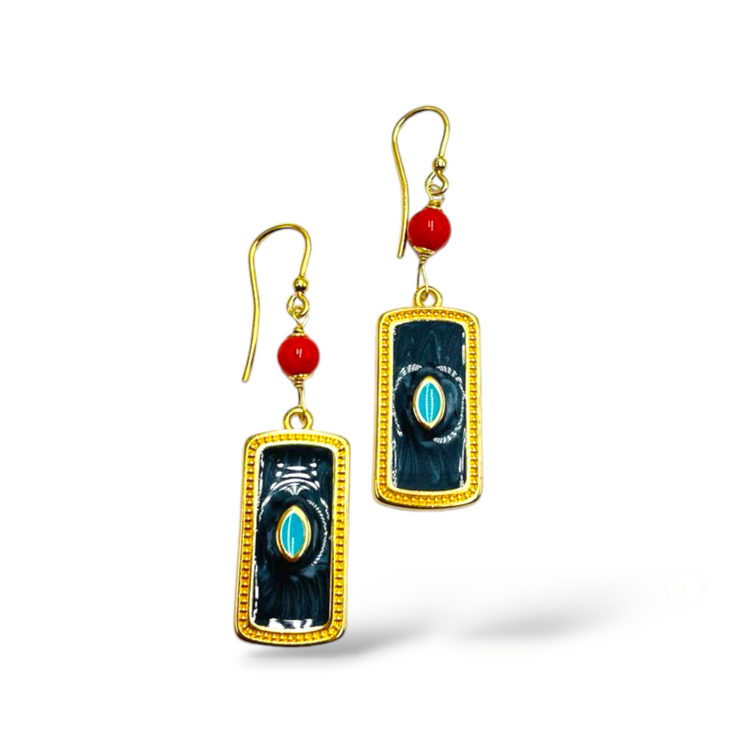 LAUNCH OFFER - Square earrings in real red coral and Zama, mounted on silver