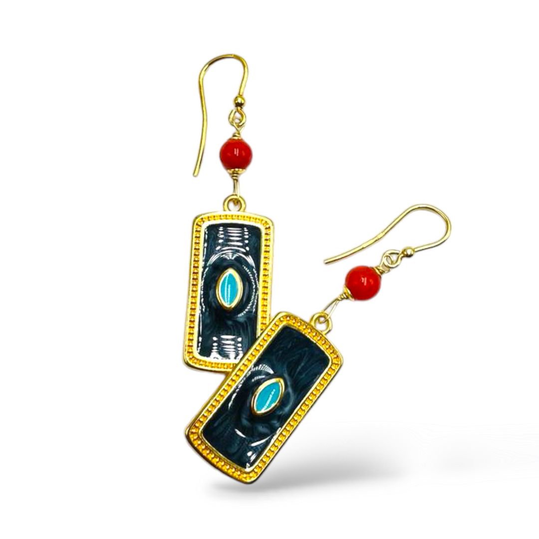 LAUNCH OFFER - Square earrings in real red coral and Zama, mounted on silver