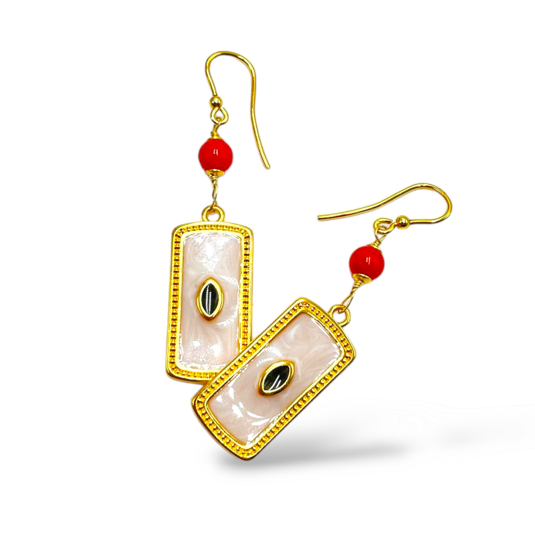 LAUNCH OFFER - Square earrings in real red coral and Zama, mounted on silver