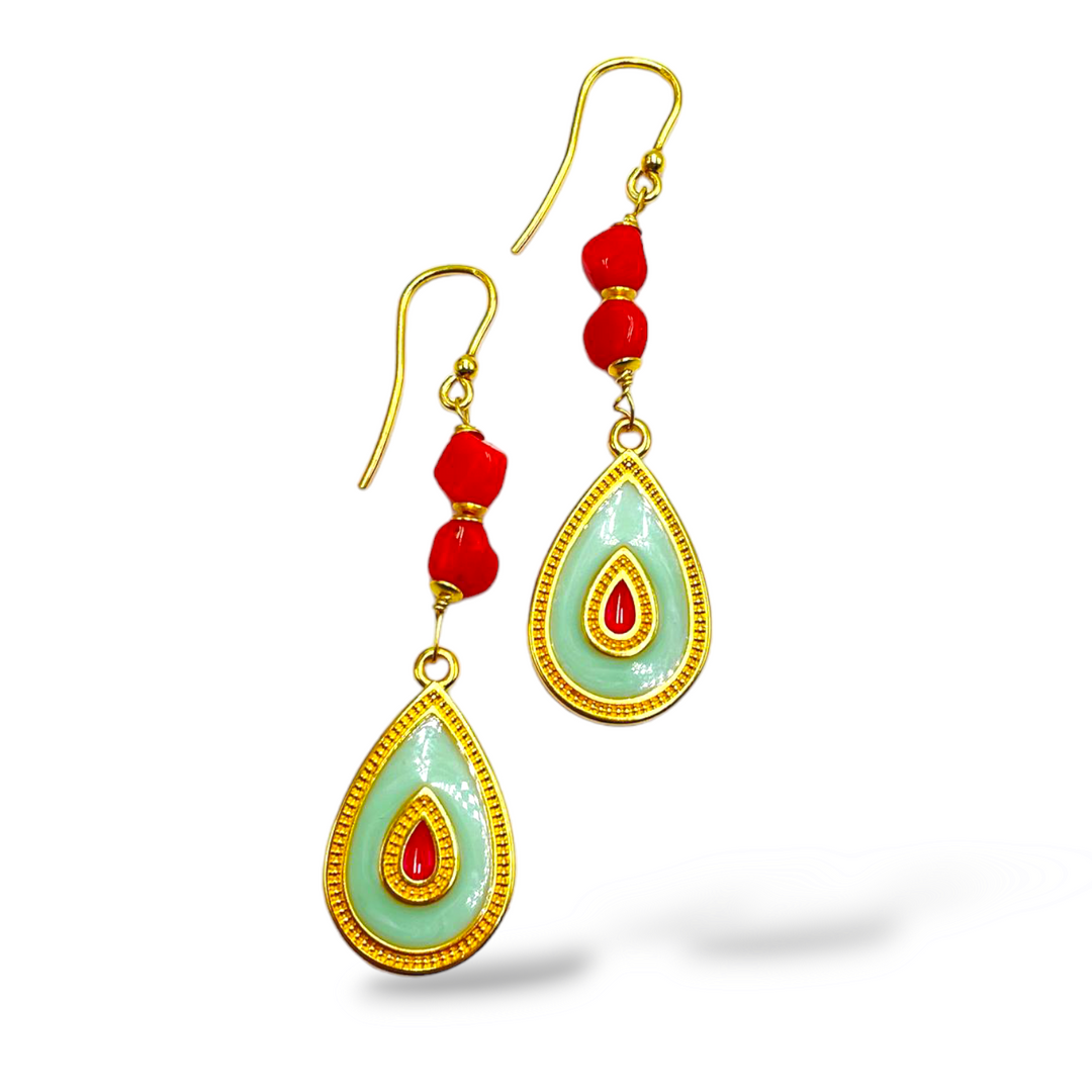 LAUNCH OFFER - Square earrings in real red coral and Zama, mounted on silver