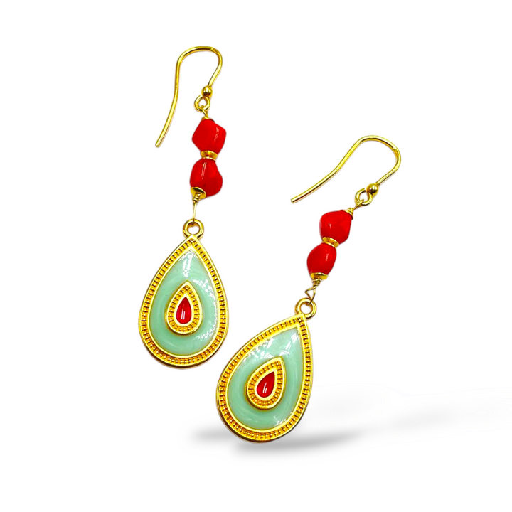 LAUNCH OFFER - Square earrings in real red coral and Zama, mounted on silver
