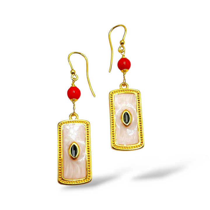 LAUNCH OFFER - Square earrings in real red coral and Zama, mounted on silver