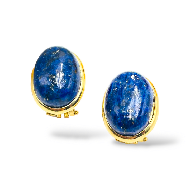END OF COLLECTION - Oval earrings in lapis and mounted on silver