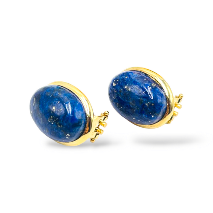 END OF COLLECTION - Oval earrings in lapis and mounted on silver