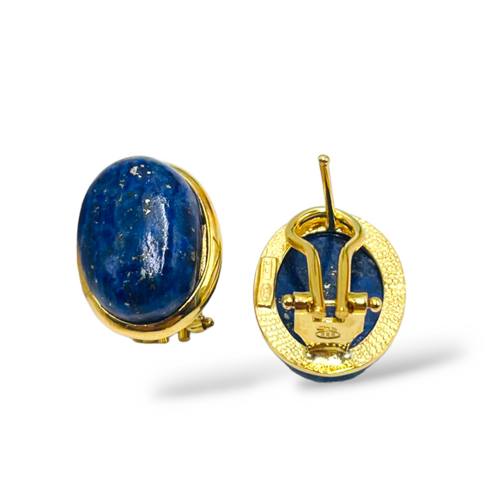 END OF COLLECTION - Oval earrings in lapis and mounted on silver