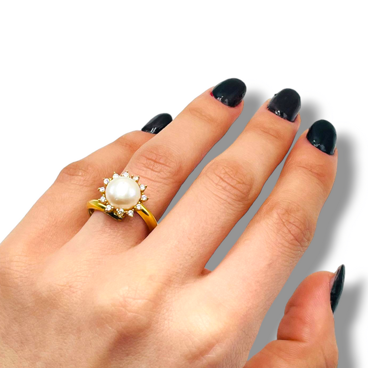 Pearl ring mounted on silver