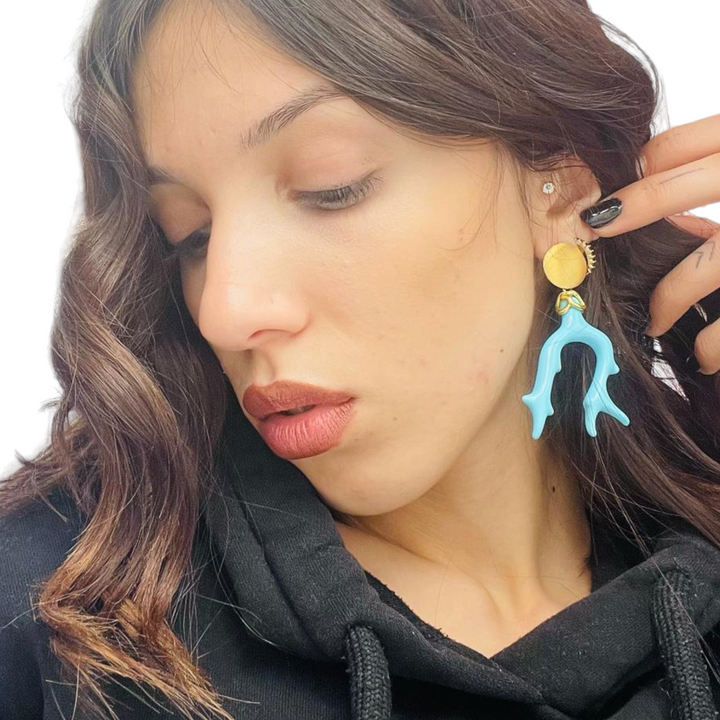 END OF COLLECTION - Turquoise paste branch earrings mounted on silver
