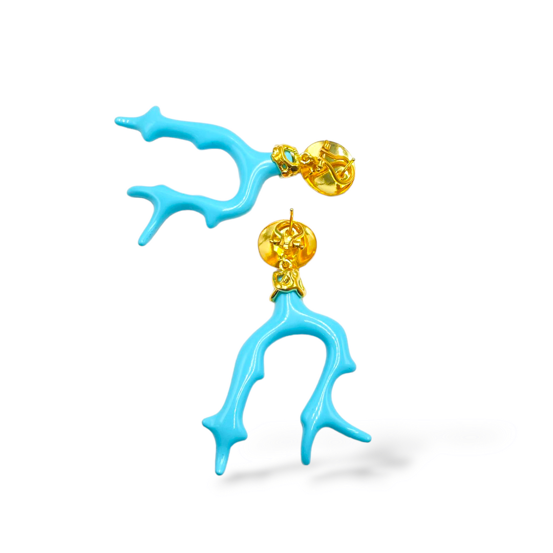 END OF COLLECTION - Turquoise paste branch earrings mounted on silver