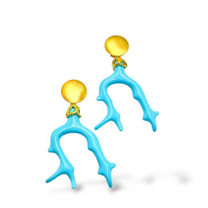 END OF COLLECTION - Turquoise paste branch earrings mounted on silver