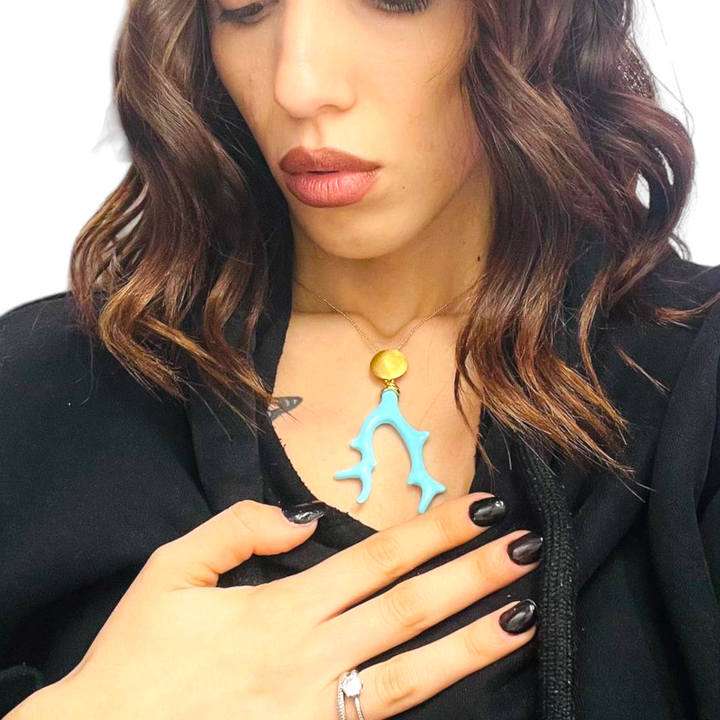 END OF COLLECTION - Pendant necklace branch in turquoise paste and mounted on silver