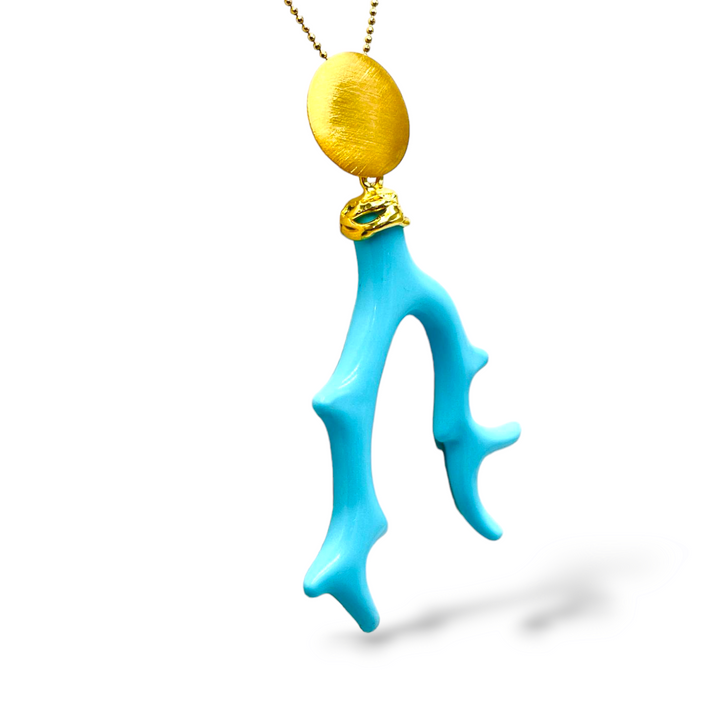 END OF COLLECTION - Pendant necklace branch in turquoise paste and mounted on silver