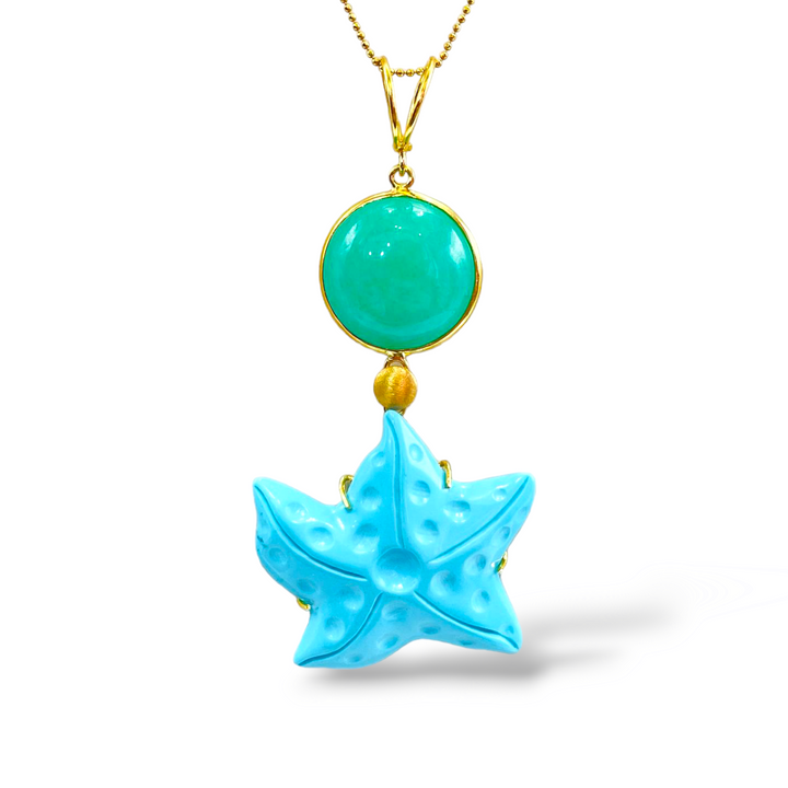 END OF COLLECTION - Starfish pendant in turquoise paste and mounted on silver