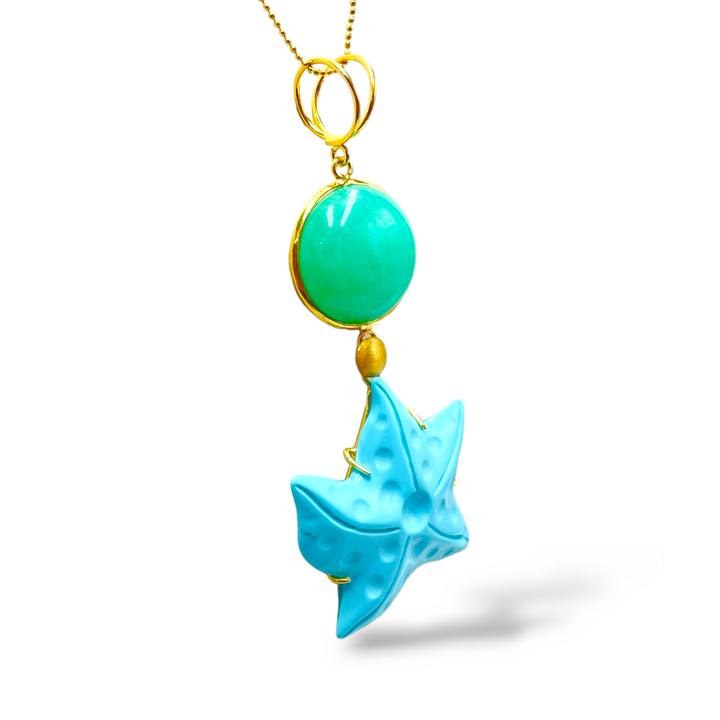 END OF COLLECTION - Starfish pendant in turquoise paste and mounted on silver