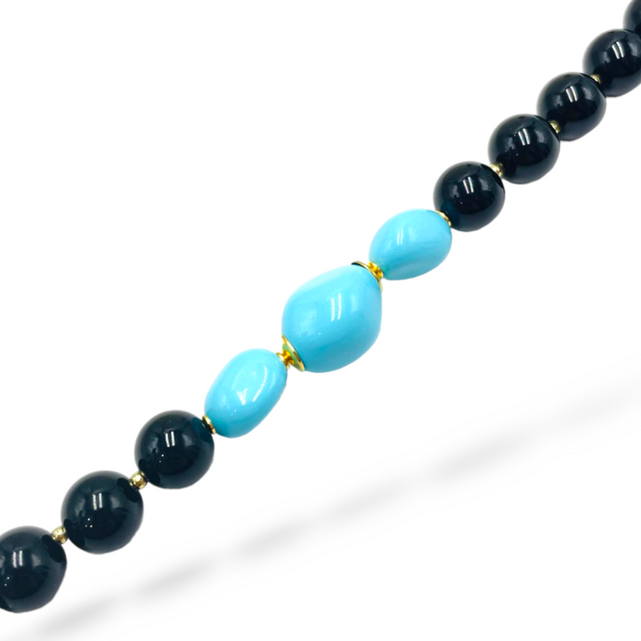 END OF COLLECTION - Turquoise paste and black agate bracelet mounted on silver