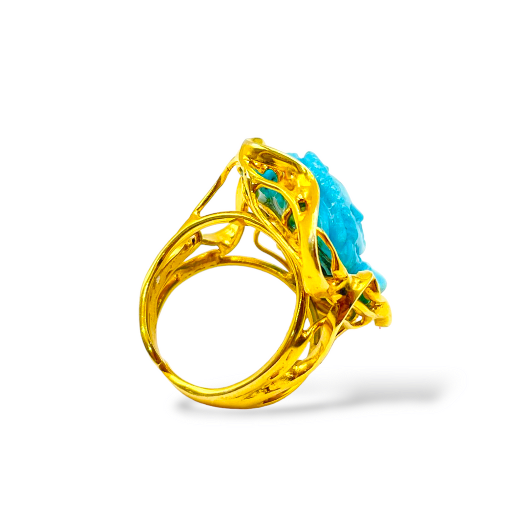 Turquoise paste lady ring mounted on silver
