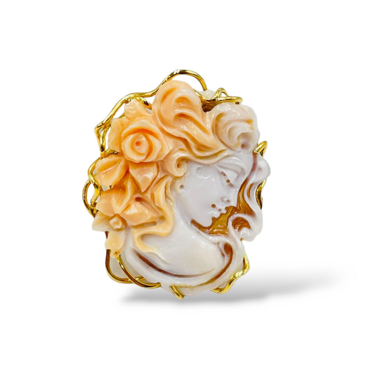 Cameo and silver flower goddess ring