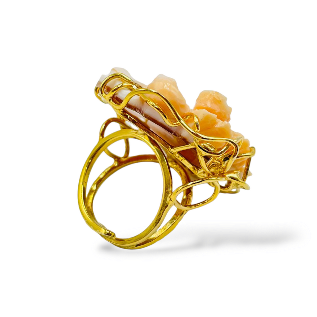 Cameo and silver flower goddess ring