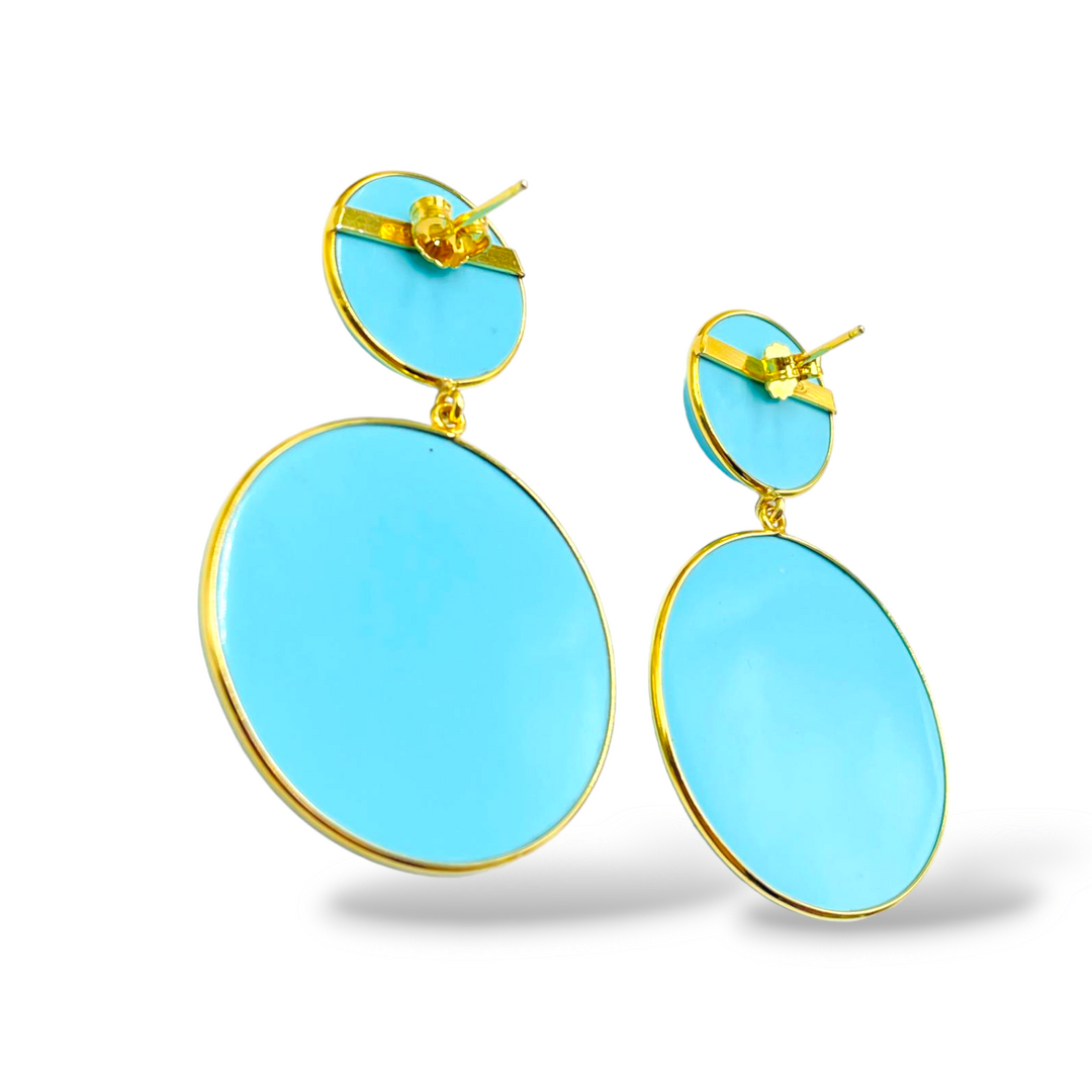 END OF COLLECTION - Turquoise paste hoop earrings mounted on silver