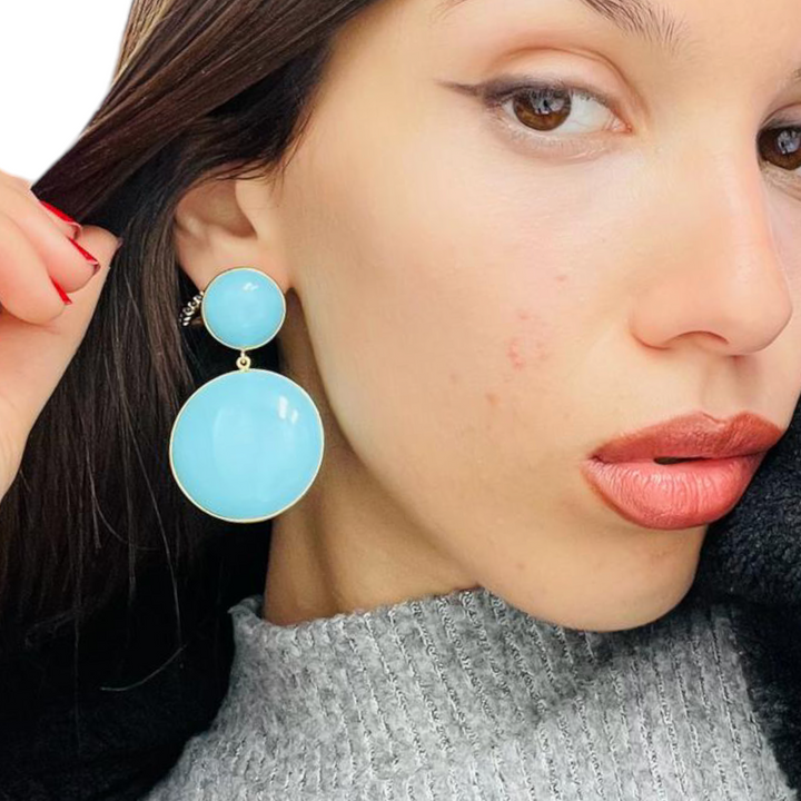END OF COLLECTION - Turquoise paste hoop earrings mounted on silver