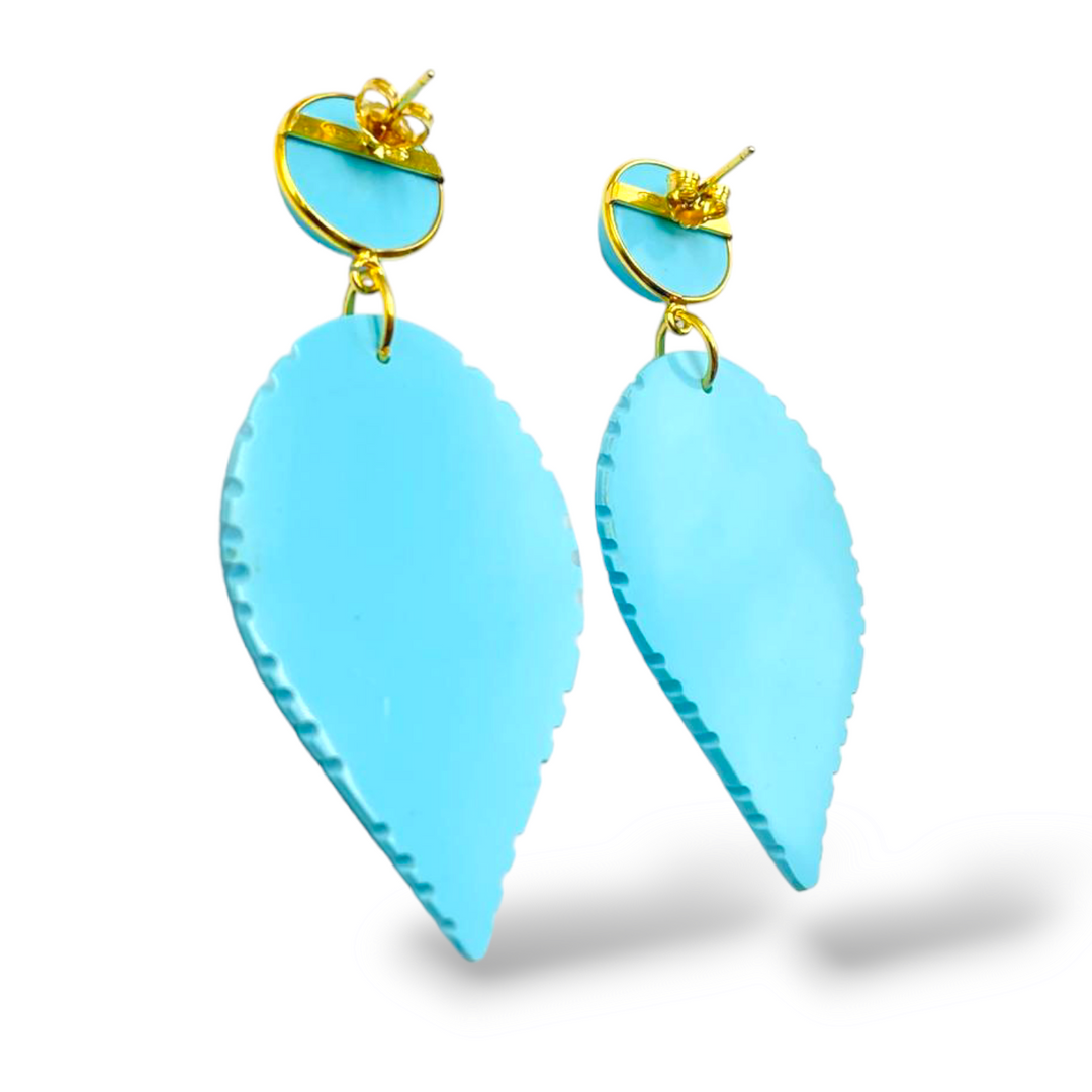 END OF COLLECTION - Turquoise paste leaf earrings mounted on silver