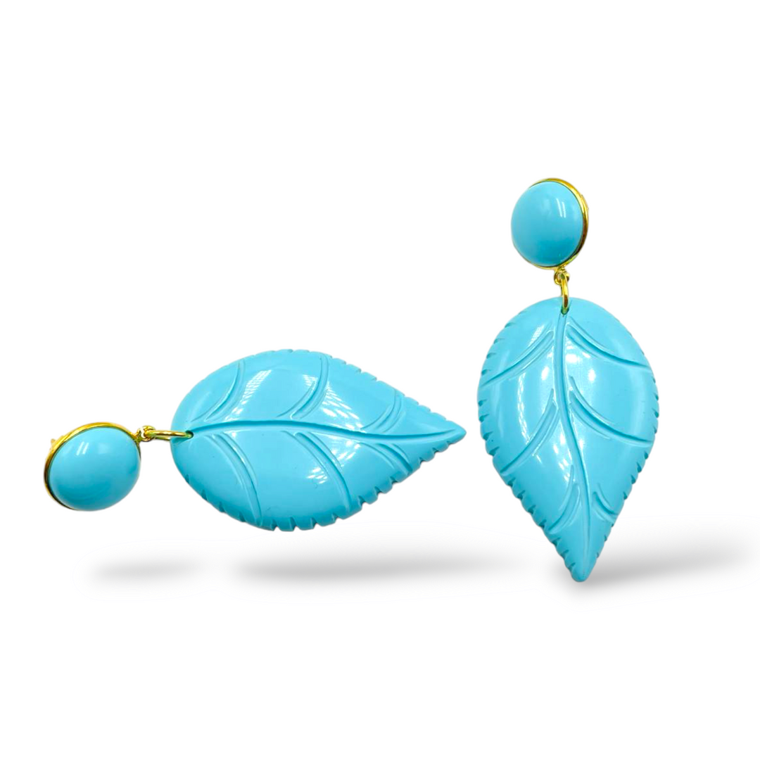 END OF COLLECTION - Turquoise paste leaf earrings mounted on silver