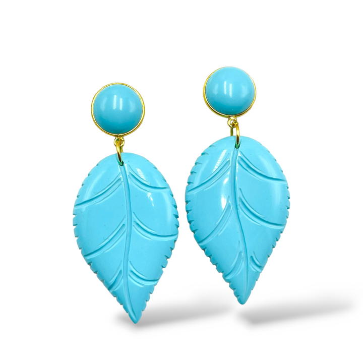 END OF COLLECTION - Turquoise paste leaf earrings mounted on silver