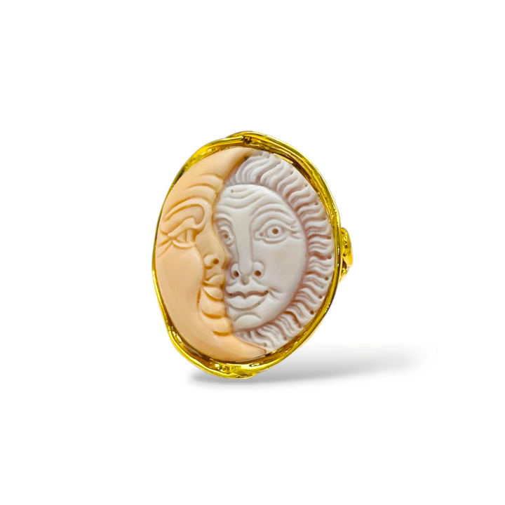 Anello sole luna in cammeo sardonico e montato su argento Lucia Vitiello Gioielli di Napoli