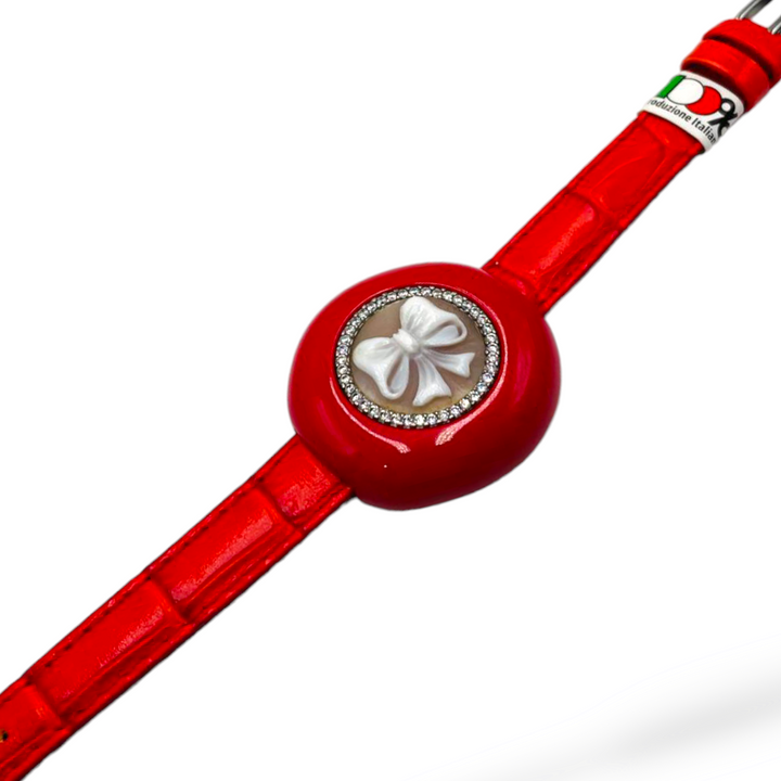 Bracciale orologio in cammeo montato su pelle