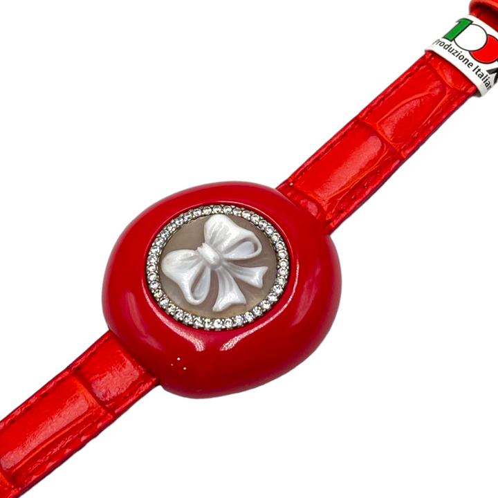 Bracciale orologio in cammeo montato su pelle