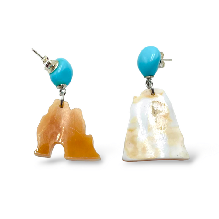 END OF COLLECTION - Faraglioni di Capri earrings in cameo, turquoise paste mounted on silver and pearls