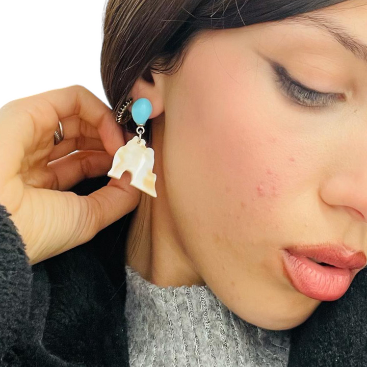 END OF COLLECTION - Faraglioni di Capri earrings in cameo, turquoise paste mounted on silver and pearls