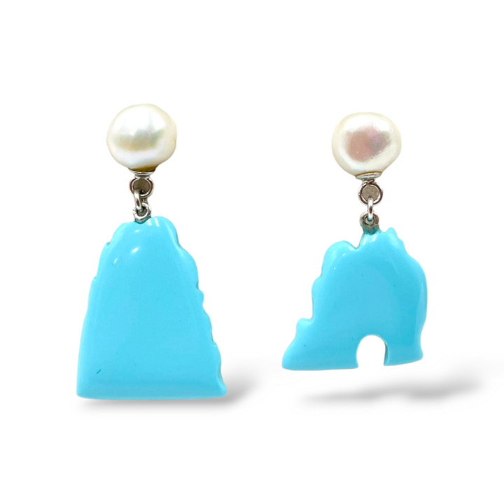 END OF COLLECTION - Faraglioni di Capri earrings in cameo, turquoise paste mounted on silver and pearls