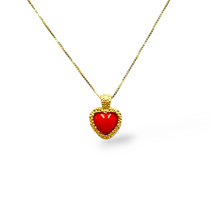 Collana ciondolo cuore in corallo rosso montato su argento