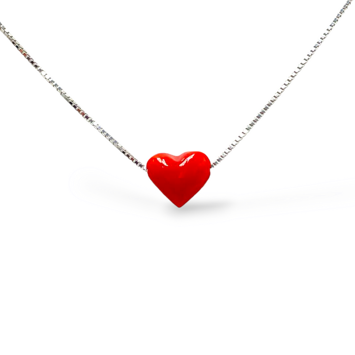 Collana cuore in corallo vero montato in argento