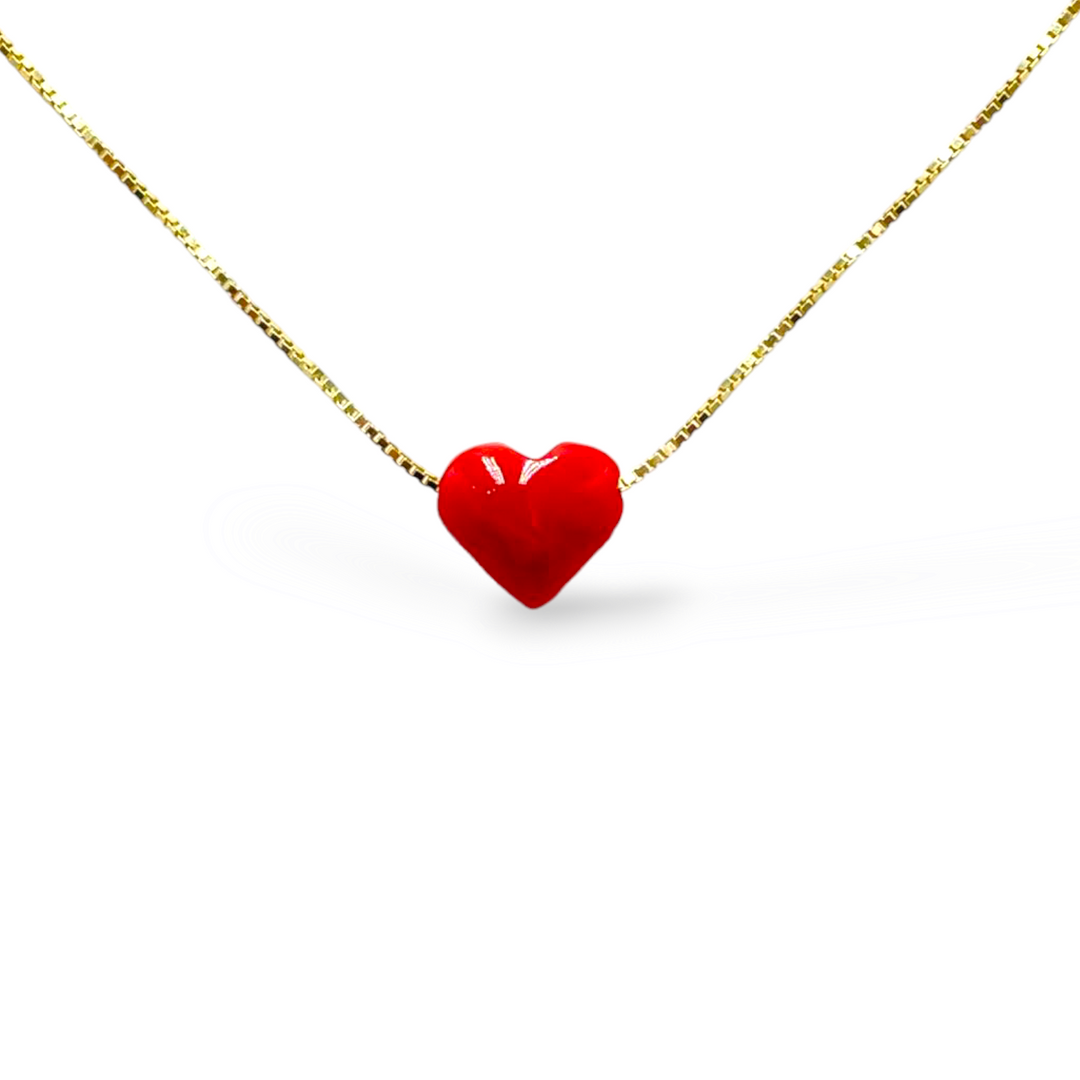 Collana cuore in corallo vero montato in argento