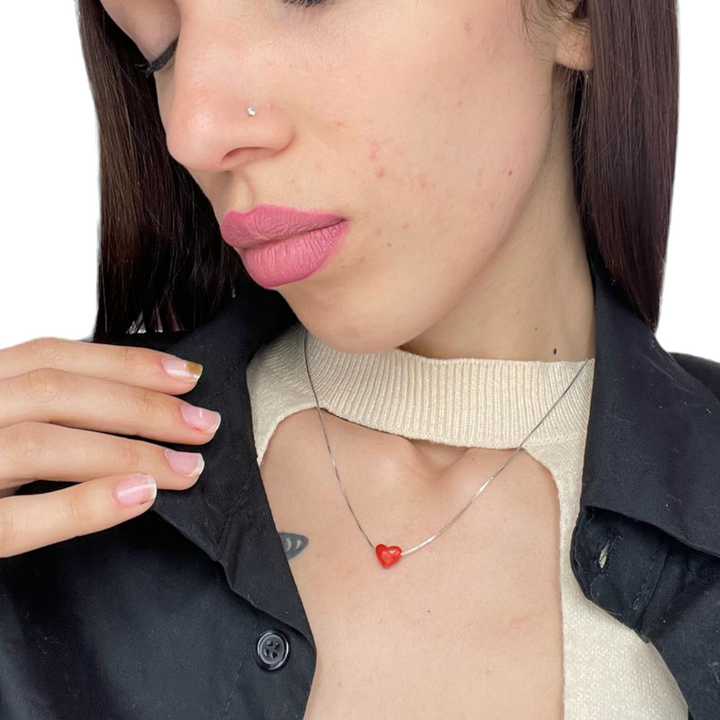 Collana cuore in corallo vero montato in argento