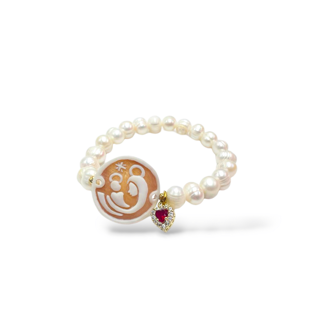 BRACCIALE "MAMMA" IN CAMMEO MONTATO SU PERLE