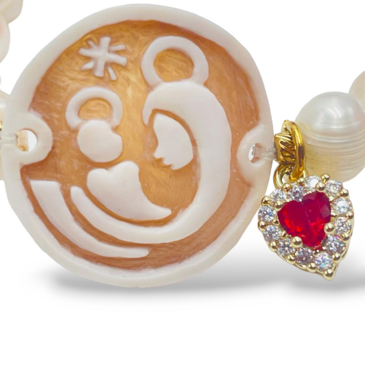 BRACCIALE "MAMMA" IN CAMMEO MONTATO SU PERLE